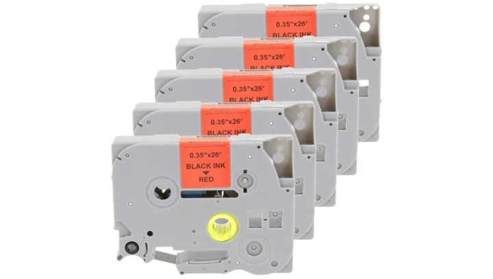 Taśma 5x Tze-421 do drukarki Brother 9mm 8m czerwona taśma czarny nadruk