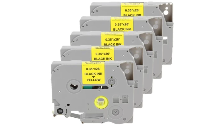 Taśma 5x Tze-621 do drukarki Brother 9mm 8m żółta taśma czarny nadruk