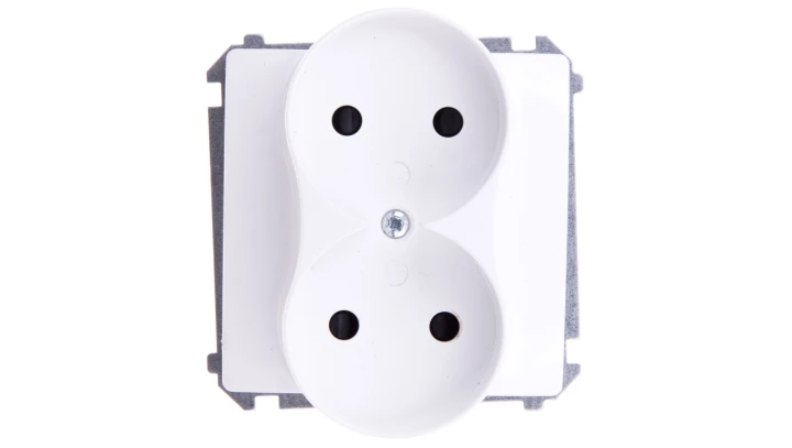 Simon Basic Gniazdo podwójne b/u 16A IP20 z przesloną torów białe BMG2Mz.01/11
