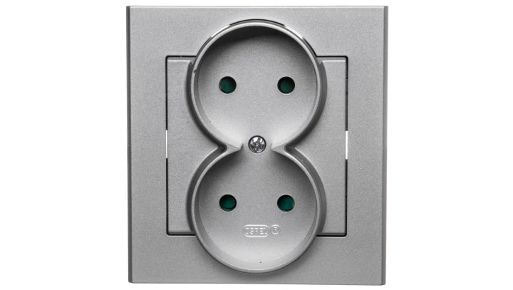 SONATA Gniazdo podwójne b/u z przesłonami srebro mat GP-2RP/38