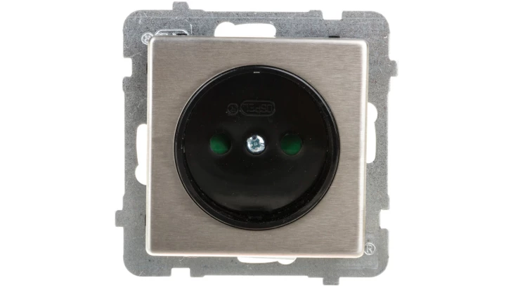 SONATA Gniazdo pojedyncze b/u z przesłonami stal inox GP-1RMP/m/37