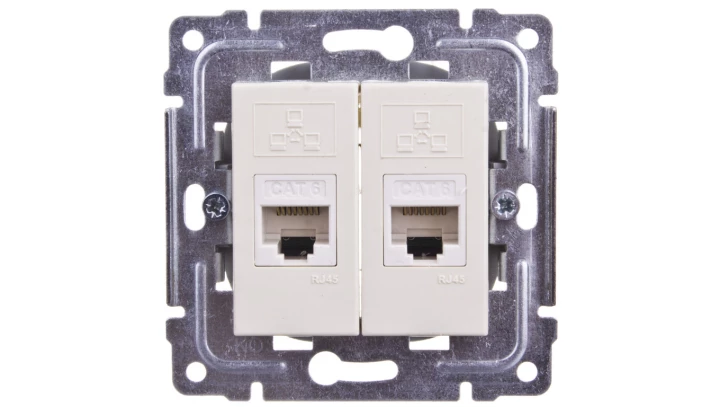 DANTE Gniazdo komputerowe podwójne 2xRJ45 kat.5e nieekranowane krem 450367
