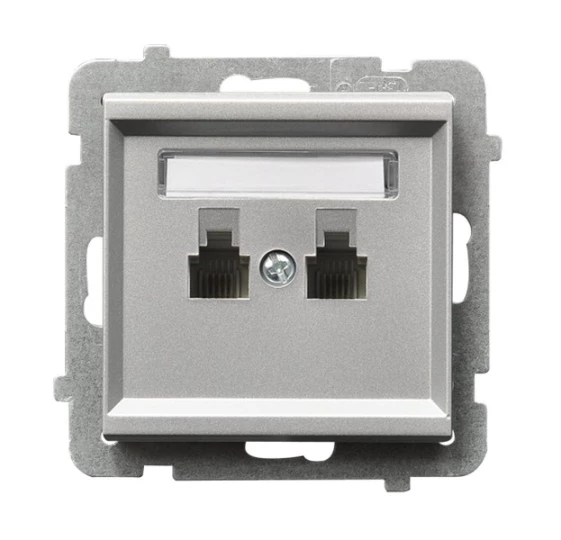 SONATA Gniazdo telefoniczne podwójne RJ11 niezależne srebro mat GPT-2RN/m/38