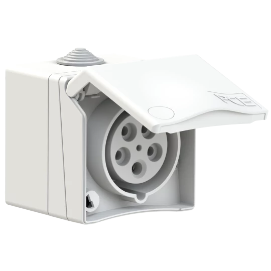 Gniazdo natynkowe przelotowe 16A 5P 400V białe IP44 DESIGN 865-6v