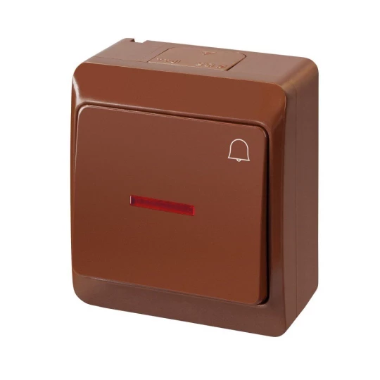 Hermes Przycisk dzwonek mechanizm z pełną obudową brązowy IP44 przycisk 1x ŁNT-1D+n 0347-06