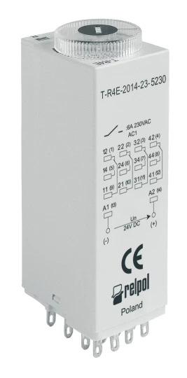 Przekaźnik czasowy 4P 6A 1sek-100h 12V DC, opóźnione załączenie T-R4E-2014-23-1012 854940 /100szt./