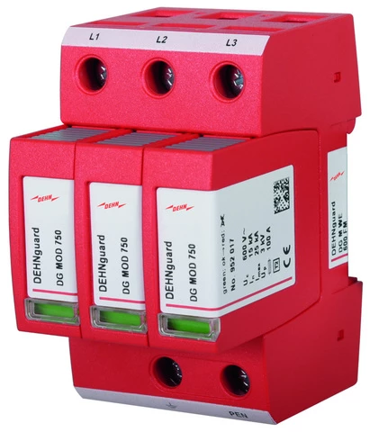 Ogranicznik przepięć C Typ 2 3P 15kA 3kV ( napiecięcie znamionowe warystora Umov = 750V AC, do IT 500) DEHNguard M WE 600 FM 95