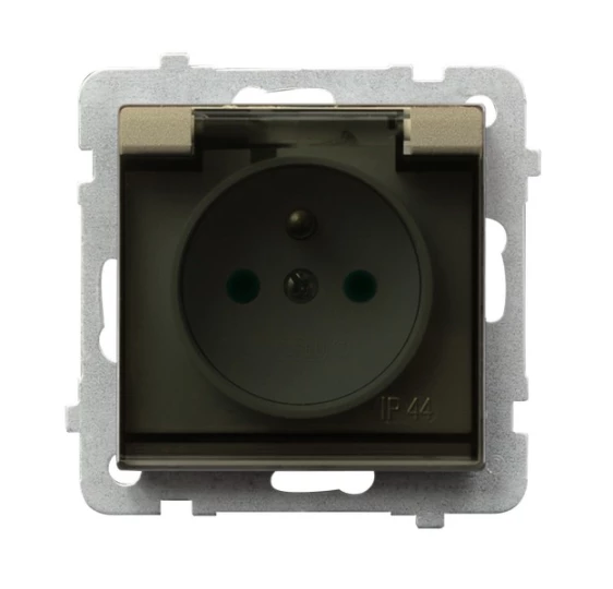 SONATA Gniazdo bryzgoszczelne z/u IP44 z przesłonami klapka przezroczysta szampański złotyGPH-1RZP/m/39/d