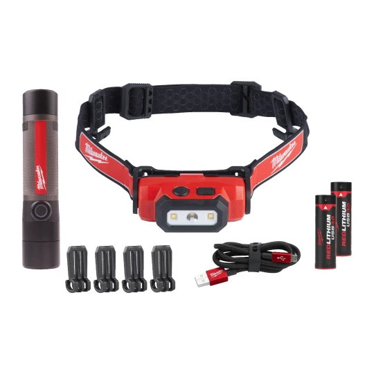 Zestaw Powerpack latarka akumulatorowa + latarka czołowa, z dwoma akumulatorami L4 FMHLLED-302 4933492105