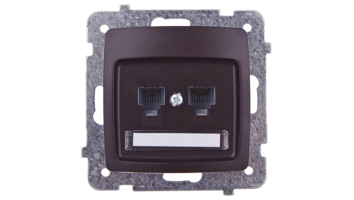 KARO Gniazdo telefoniczne podwójne RJ11 niezależne czekoladowy metalik GPT-2SN/m/40