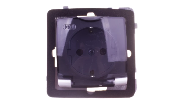 KARO Gniazdo bryzgoszczelne z/u Schuko IP44 klapka przezroczysta srebrny perłowy GPH-1SS/m/43/d