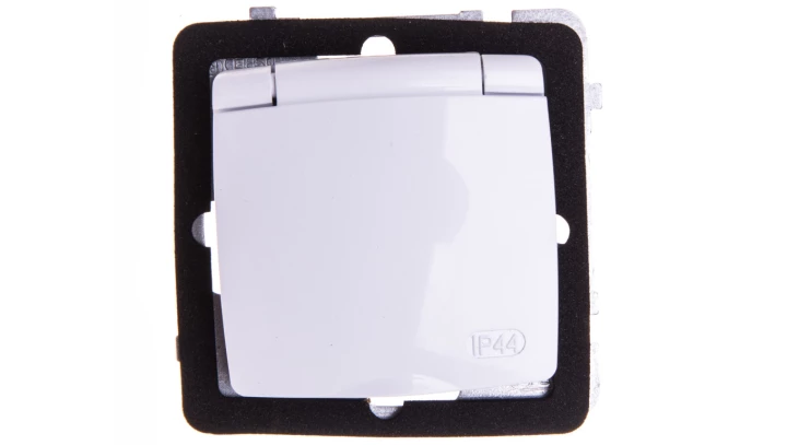 KARO Gniazdo bryzgoszczelne z/u Schuko IP44 z przesłonami klapka biała GPH-1SSP/m/00/w