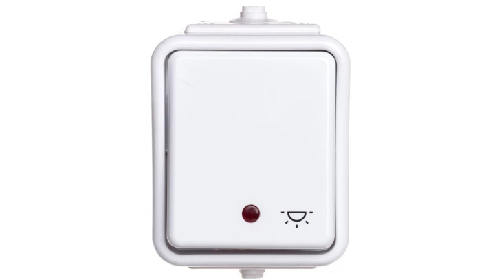 Cedar Przycisk hermetyczny IP44 światło z podświetleniem 10A biały IP44 WNt-102CS WNT102CS01