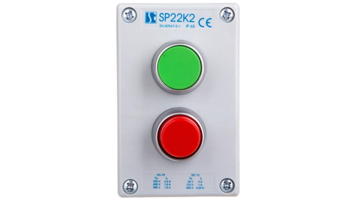 Kaseta sterownicza 1-otworowa czerwony 1R szara IP65 2x membrana M20 SP22K2\02-2