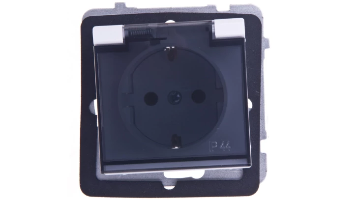 SONATA Gniazdo bryzgoszczelne z/u Schuko IP44 klapka przezroczysta białe GPH-1RS/m/00/d