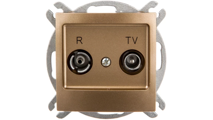 IMPRESJA Gniazdo antenowe RTV przelotowe 16dB złoty metalik GPA-16YP/m/28