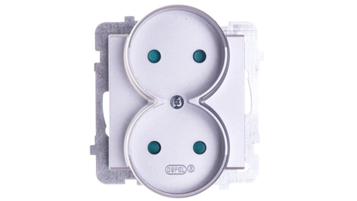 SONATA Gniazdo podwójne b/u z przesłonami srebro mat GP-2RRP/m/38