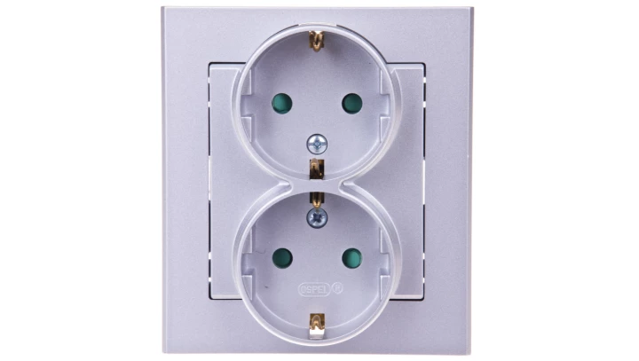 SONATA Gniazdo podwójne z/u Schuko z przesłonami srebro mat GP-2RSP/38