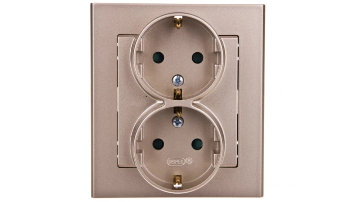 SONATA Gniazdo podwójne z/u Schuko z przesłonami szampański złoty GP-2RSP/39
