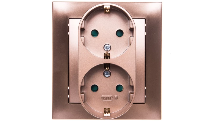 IMPRESJA Gniazdo podwójne z/u Schuko z przesłonami złoty metalik GP-2YSP/28