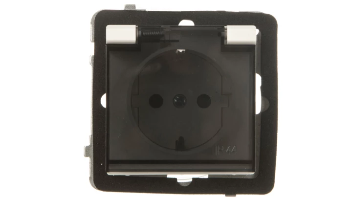 SONATA Gniazdo bryzgoszczelne z/u Schuko IP44 z przesłonami klapka przezroczysta ecru GPH-1RSP/m/27/d