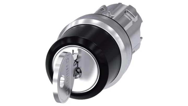 wyłącznik kluczowy Siemens, 22 mm, okrągły, tworzywo sztuczne, zamek specjalny, z 2 kluczami, 2 pozycje łącznika O 3SU1000-5BC01