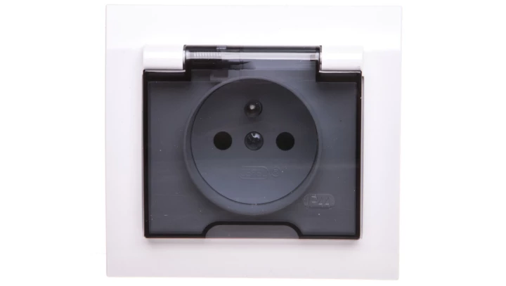 KIER Gniazdo bryzgoszczelne z/u IP44 z przesłonami klapka przezroczysta białe GPH-1WZP/00/d