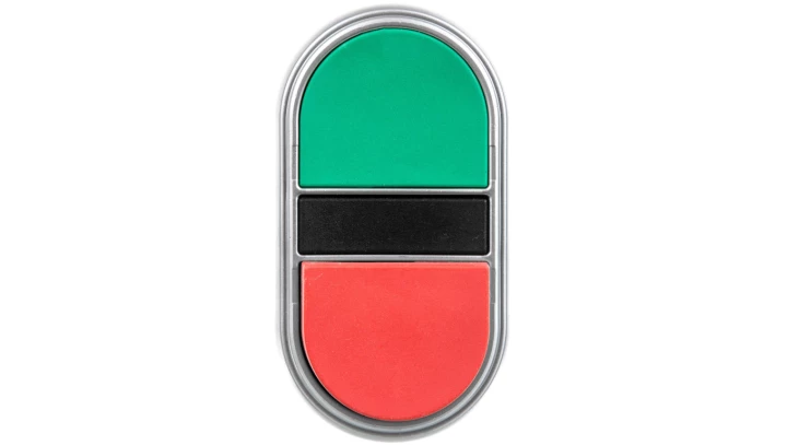 Napęd przycisku podwójny zielony/czerwony z samopowrotem wystający/płaski LPCB7213