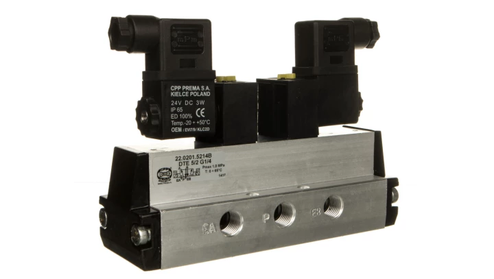 Zawór rozdzielający 24V DC 1MPa DTE 5/2 G1/4 22.0201.5214B