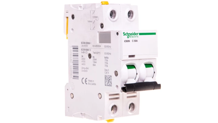 Wyłącznik nadprądowy 2P C 50A 6kA AC iC60N-C50-2 A9F04250