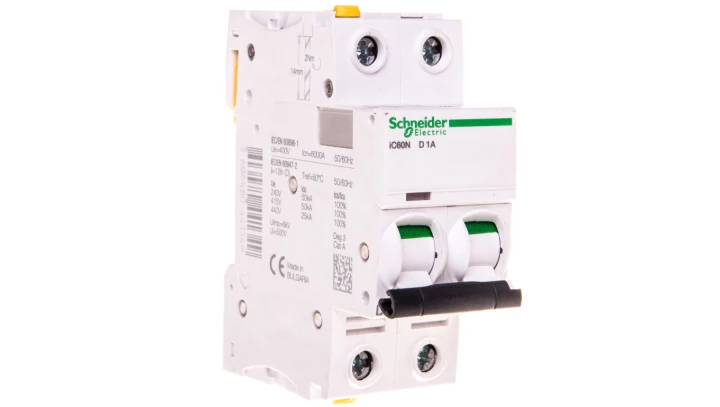Wyłącznik nadprądowy 2P D 1A 6kA AC iC60N-D1-2 A9F05201