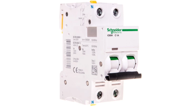 Wyłącznik nadprądowy 1P+N C 1A 10kA AC iC60H-C1-1N A9F07601