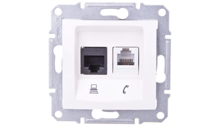 Sedna Gniazdo komputerowe podwójne RJ45+RJ11 kat. 6 UTP kremowe SDN5200123