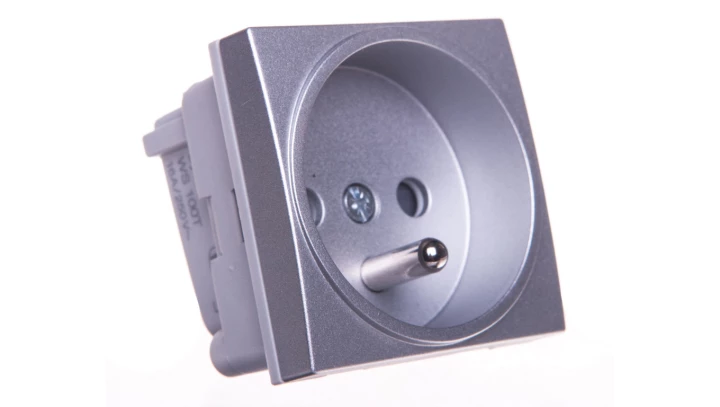 Systo Gniazdo pojedyncze z/u 16A/250V samozaciski 2 moduły aluminium WS100T