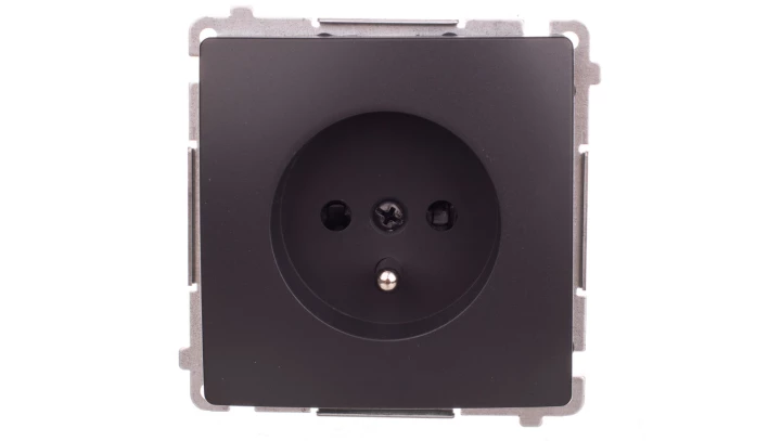 Simon Basic Gniazdo pojedyncze z/u 16A IP20 z przesłoną torów grafit BMGZ1z.01/28