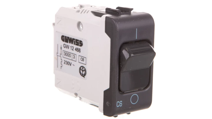 CHORUS Łącznik 6A z członem nadprądowym 2P C 6A 3kA 1 moduł czarny GW12466 ELIT00827