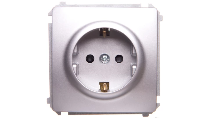 Simon Basic Gniazdo wtyczkowe z uziemieniem Schuko z przesłonami torów 16A 250V srebrny mat BMGSz1z.01/43