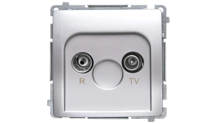 Simon Basic Gniazdo antenowe R-TV przelotowe tłumienie 10 dB srebrny mat BMZAP10/1.01/43