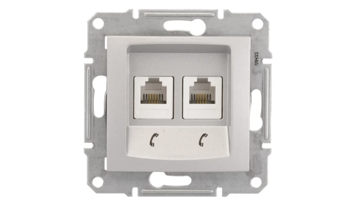 Sedna Gniazdo telefoniczne podwójne RJ11 aluminium SDN4201160
