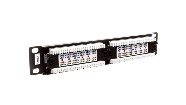 Patch panel kompletny 10 cali 12x RJ45 U/UTP kat. 5e 1U czarny (RAL 9005) DN-91512U