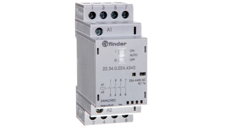 Stycznik modułowy 4Z 25A 24V AC/DC funkcja Auto-On-Off, wskaźnik zadziałania + LED, 35mm 22.34.0.024.4340
