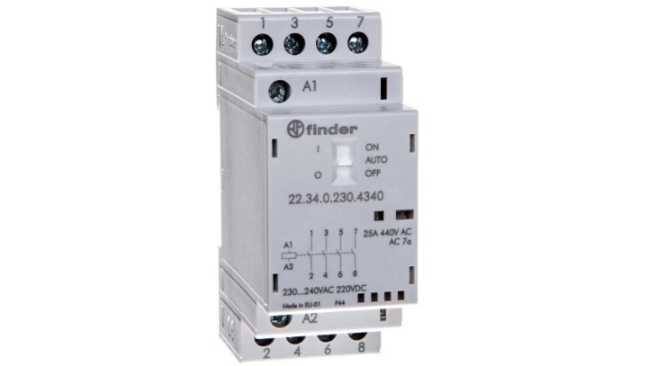 Stycznik modułowy 4Z 25A 230V AC/DC funkcja Auto-On-Off, wskaźnik zadziałania + LED, 35mm 22.34.0.230.4340