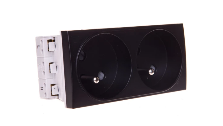 Systo Gniazdo przelotowe podwójne z/u 16A samozaciski 4 moduły czarny WS122N