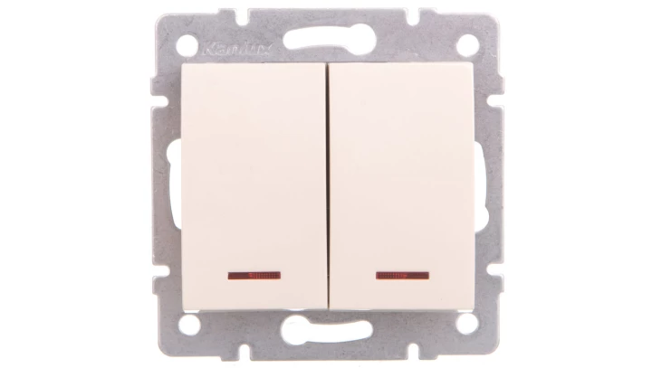 LOGI Łącznik zwierny podwójny LED śrubowy 10AX 250V kremowy 021023103 25130