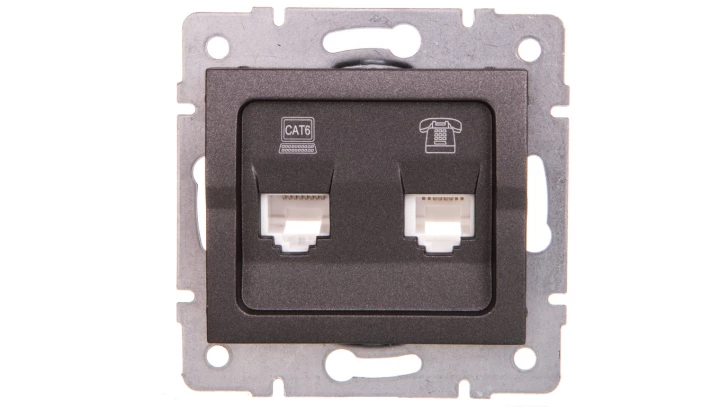 LOGI Gniazdo teleinformatyczne (RJ45 Cat 6+RJ11) grafit 021440041 25290