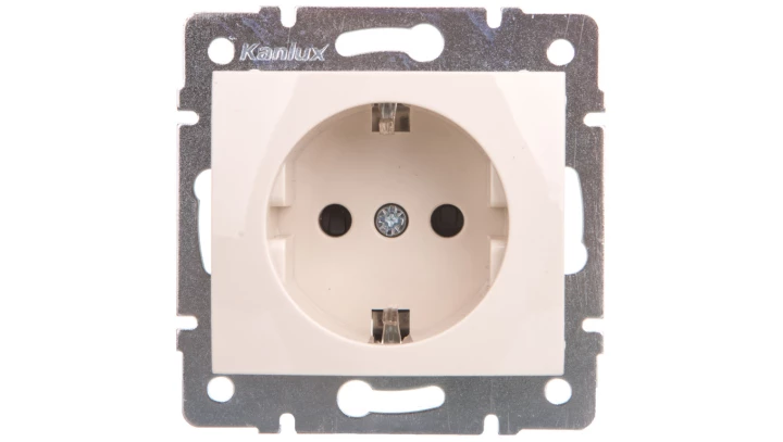DOMO Gniazdo pojedyncze Schuko ochrona styków śrubowe 16A 250V kremowy 011240103 24793