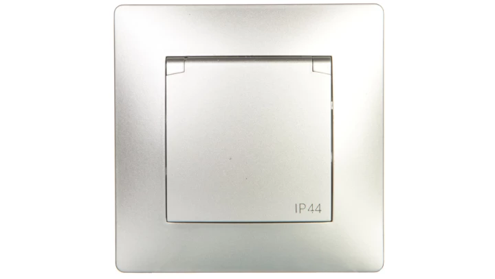 VOLANTE Gniazdo pojedyncze z/u 16A 230V IP44 srebrne 2636-06