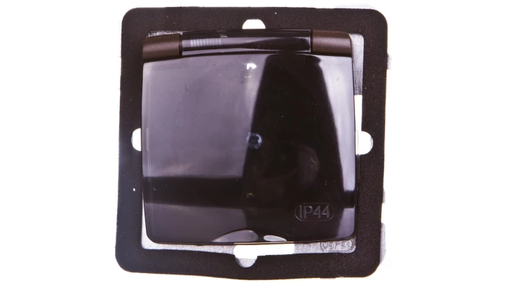 KARO Gniazdo bryzgoszczelne z/u Schuko IP44 klapka przezroczysta czekoladowy metalik GPH-1SS/m/40/d