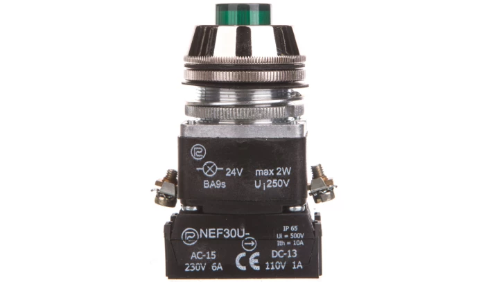 Przycisk sterowniczy 30mm zielony 1Z 1R z samopowrotem i podświetleniem 24V W0-NEF30-UWL XY Z