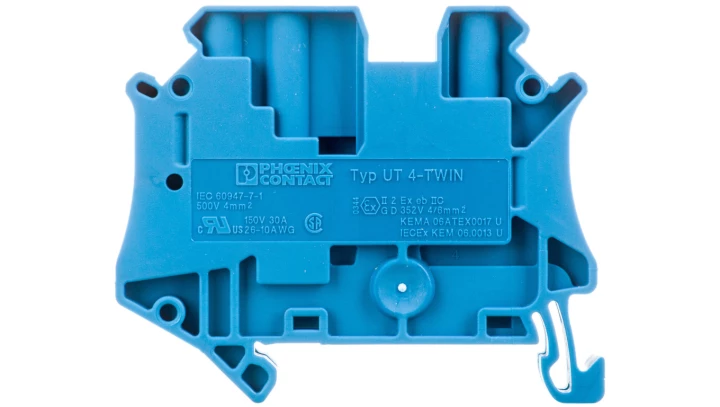 Złączka szynowa 3-przewodowa 4mm2 niebieska Ex UT 4-TWIN BU 3044500 /50szt./